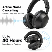 Casque audio sans fil ANC à réduction de bruit active, pliable, stéréo HiFi, pour le sport et la musique, avec micro