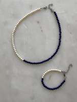 Perles bleues et collier de perles Dainty White Real Pearls Collier Bracelet pour hommes et femmes Everyday Minimalist Pearl Choker Set