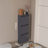 Lemari Sepatu Logam Hitam Modern 4 Pintu, Tipis, Laris Manis, dengan Fitur Konvertibel dan Dapat Diperpanjang untuk Ruang Tamu & Ruang Kerja