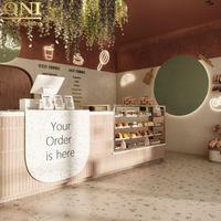 Meubles de café moderne Vitrine en bois éclairée par LED pour magasin de centre commercial Bar et thé à bulles Comptoir de café Design d'intérieur