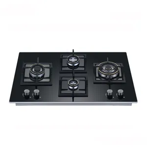 Zhongshan Nuoyi 4 Burner Built-In Gas On Glass Hob 70cm Black Gray Gas Cooktops Indian Gas Stove