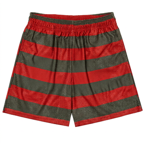 Shorts de basketball pour hommes, rouge et gris, en tissu peigné, avec logo sur le devant, taille élastique, respirant, séchage rapide, décontracté - Product Image 1