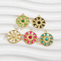PVD Plaqué Or Émail Soleil Charme En Acier Inoxydable Fleur bijoux Accessoires Fabrication Rouge Vert Blanc Noir goutte d'huile Pendentif Rond