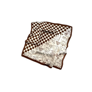 Petit foulard carré à carreaux floraux 70x70 cm pour femme, accessoire de mode - Product Image 1
