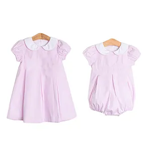 Sisters matching cotton pleated big sister kids girls dresses short sleeve baby toddler girl clothing dress