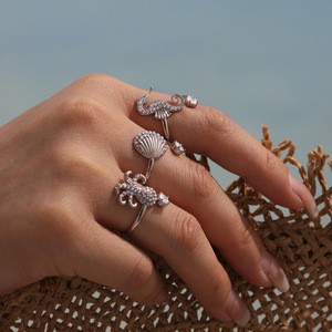베스트셀러 트렌디 지르콘 해양생물 해마 문어 조개 오픈 링 10K 금도금 스테인리스 스틸 약혼 선물 파티용 - Product Image 5
