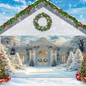 Bannière de Noël pour porte de <span class=keywords><strong>garage</strong></span>, Père Noël lisant à des animaux de la forêt, couverture de porte de <span class=keywords><strong>garage</strong></span> sur le thème des bois enneigés, décorations de fête personnalisables - Product Image 6