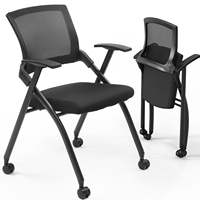 Chaise de bureau pliable pour réunions, chaise d'appoint empilable, chaise de salle de conférence avec roulettes et accoudoirs réglables