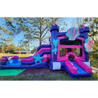 Château gonflable commercial Purple Palace, combo toboggan humide et sec, PVC, Moonwalk, château gonflable avec toboggan, piscine à eau, location pour fête