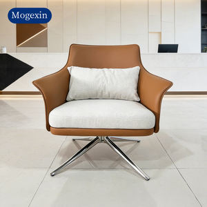 Fauteuil pivotant moderne haut de gamme en cuir véritable avec pieds en métal - Fauteuil de salon et de détente pour le bureau - Product Image 1