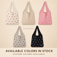 Sac fourre-tout en tricot à motif cœur en polyester avec inscription LOVE, sac à bandoulière blanc crème, sac à main mignon, style cadeau, logo personnalisé