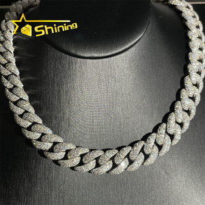Cadena de Eslabón Cubano de Moissanita Iced Out de 14mm en Plata Esterlina 925 para Hombre, Joyería Hip Hop con Engaste de Mosaico que Pasa la Prueba de Diamantes - Product Image 3