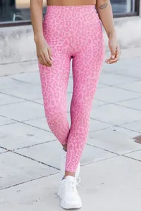 Dear-Lover Blank Apparel Pink Leopard Print Leggings attillati alla caviglia da donna Yoga Legging senza cuciture per le donne
