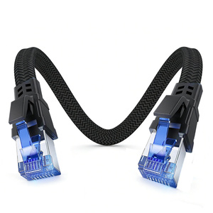 Custom Length Cat8 Flat Braided Network <b>Cable</b> <b>RJ45</b> S/FTP 30AWG Bare Copper Patch Cord - Product Image 3