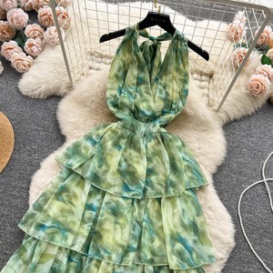 S-XL Vestido de Cuello Colgante Teñido <span class=keywords><strong>con</strong></span> Efecto Aureola Largo de Volantes Tipo Pastel de Gasa para <span class=keywords><strong>Playa</strong></span> - Product Image 3