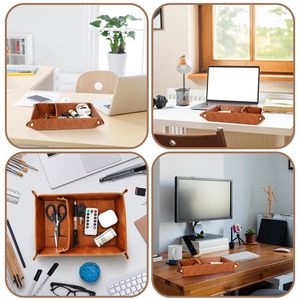 Plateau de rangement en cuir premium avec séparateur et porte-clés, organisateur de bureau pour clés, portefeuille, télécommande – Cadeau idéal pour papa – Vente flash - Product Image 2