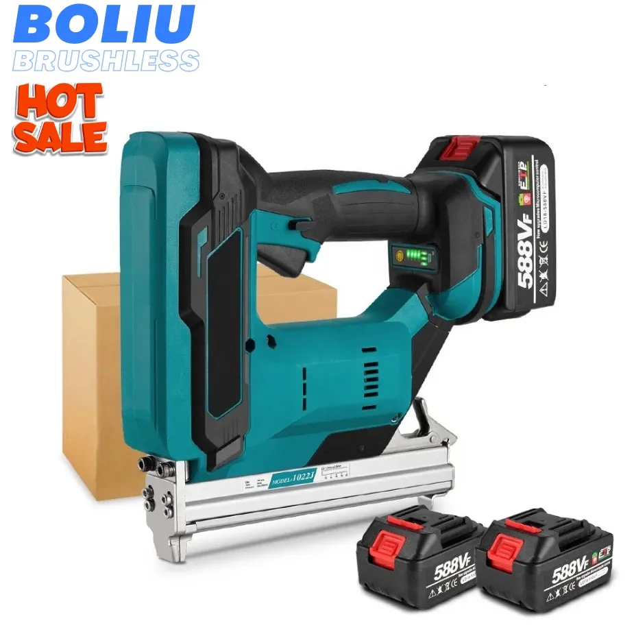 BOLIU Cordless 2Gear Brushless Electric Nail Gun 1022J U Stapler Nailer With 1 Set Nails woodworking Power Tool For 18V Battery