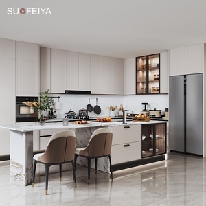 Sofeyia Sang Trọng Hiện Đại Màu Trắng Bóng Gỗ PVC Nhà Bếp Tủ Tùy Chỉnh Bồn Rửa Cơ Sở Tủ Cửa Kính MDF Carcase Bao Gồm Vòi Nước - Product Image 2