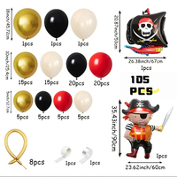 Ensemble de ballons sur le thème des pirates, 105 pièces, ballons noirs et rouges, décoration de fête d'halloween, fournitures festives, ballons d'anniversaire pour enfants et adultes