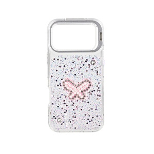 <span class=keywords><strong>Coque</strong></span> de téléphone 3-en-1 en résine papillon scintillante, ornée de perles et de diamants, avec cadre d'objectif et béquille pour <span class=keywords><strong>iPhone</strong></span> 15 16 17 - Product Image 2