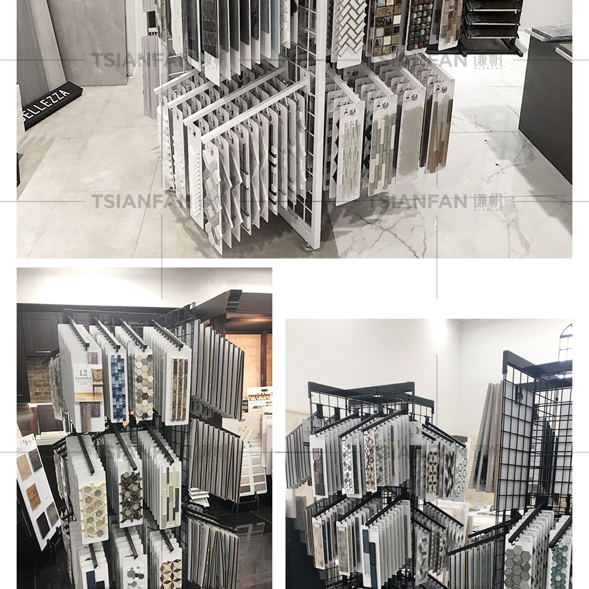 Factory Custom Exhibition Floor Stand Mosaic Display Stand Ceramic Sample Showroom Stone Stand Tile Display Marble Mosaic Rack