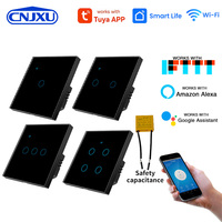 Interruptor de Luz WiFi Tuya Sin Cable Neutro, 1/2/3/4 Canales, Interruptor de Pared Inteligente para UE/Reino Unido, Compatible con Alexa, Google Home, Smart Life
