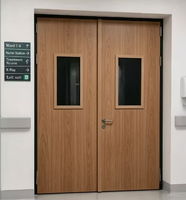 Porte coupe-feu double en acier à grain de bois, personnalisée, 2100x1500mm, résistance au feu 90 minutes, avec vitre, pour usage commercial et hospitalier