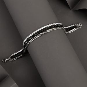 Pulseras de tenis cuadradas con dijes en capas, accesorios de joyería de acero inoxidable con baño de oro negro - Product Image 5