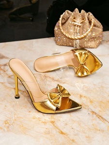 Sandales compensées à plateforme pour femme, style doré, bout ouvert, talon ultra haut orné de cristaux, légères, pour l'été - Product Image 6