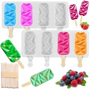 Moldes de silicona para hielo personalizados con 4 cavidades, molde de hielo mejorado para hacer cubitos de hielo caseros con 50 palitos de madera, venta al por mayor - Product Image 1