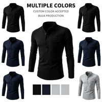 Chemise à col montant pour homme LANMORN, manches longues, boutonnée, décontractée, en mélange de lin et de coton, pour le printemps et l'automne