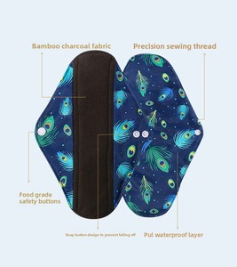Leak Proof Winged 4PCS 19*25CM Sanitary Napkin Panty Liners Bamboo Charcoal Reusable Menstrual <strong>Pads</strong> for <strong>Swimming</strong> - Product Image 5