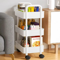 Chariot de rangement mobile à roulettes à 3/4 niveaux organisateur de cuisine en plastique chariot de ménage chariot mobile étagère
