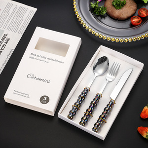 Ceramics Stainless Steel Cutlery Set 3 Pcs Ceramic Pearl Handle <b>Knife</b> Fork Spoon Western Style Dinnerware Gift Box - Product Image 1