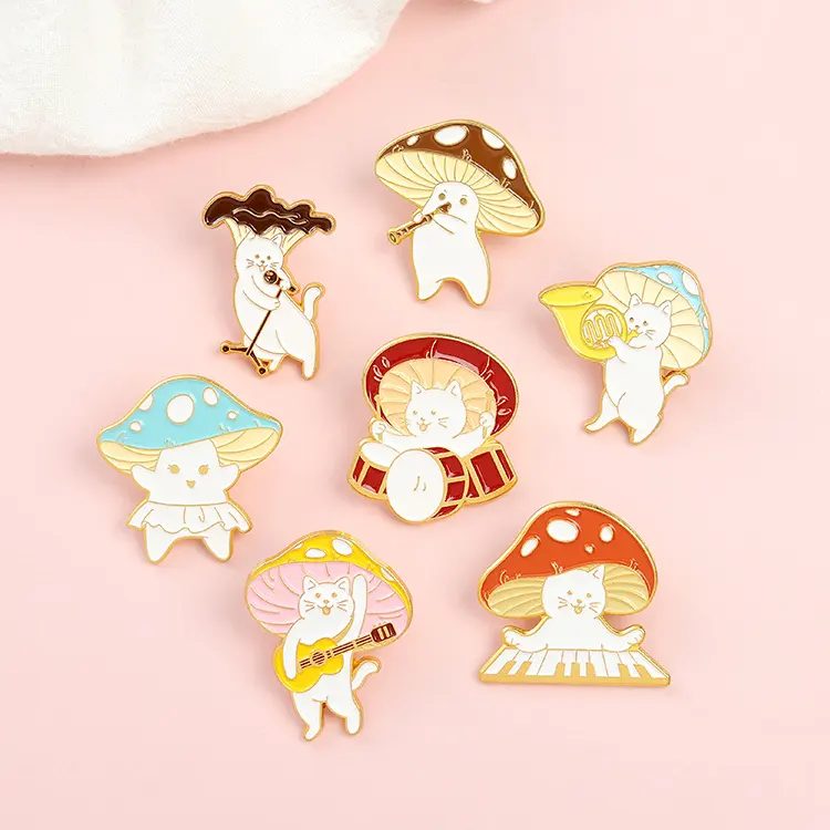 Free sample mini size cute animal mushroom design metal lapel brooch set enamel pin