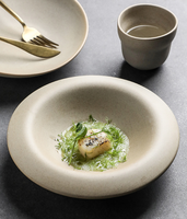Assiette à soupe française en céramique sans glaçure vintage, bol à large bord, plat à dessert, bol rond, assiette creuse, vaisselle de luxe pour hôtel