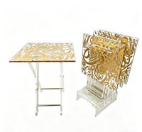 Table basse pliable personnalisée en acrylique transparent avec bordure dorée, poignée intégrée et plateau de service