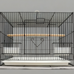 <b>White</b> Metal Bird Cage Rectangle Shape Steel Wire <b>Frame</b> Hangable with Plastic Tray for Small Birds Indoor Use - Product Image 3