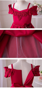 Elegante abito <span class=keywords><strong>da</strong></span> sera <span class=keywords><strong>da</strong></span> ragazza rosso con spalle scoperte abito <span class=keywords><strong>da</strong></span> principessa ricamato con vita floreale e perle per feste/matrimoni/banchetti - Product Image 6