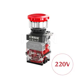 1NO1NC push button switch Self recovery Metal material 220V AC Red Mushroom head 30mm illuminated