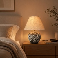 Lampe de table en céramique moderne avec abat-jour en tissu, lampe sur pied LED avec cordon, lumière chaude pour chambre à coucher, salon, hôtel