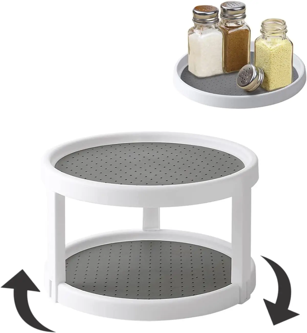 1/2 Tier Plastic Non-Skid Pantry Cabinet Lazy Susan Kitchen Organizer 360 degree Turntable Rotating Spice Rack