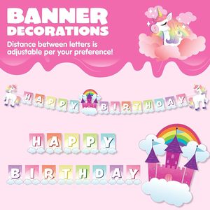 Fournitures de fête d'anniversaire rose licorne DAMAI avec bannière pour filles, ensemble de vaisselle jetable avec assiettes, gobelets, serviettes et couverts pour enfants - Product Image 4