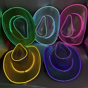 Handmade Burning Man Rave Neon Hot Selling Hat Party Concert Cowboy Hat Light Up Luxury Cowboy Cap With El Wire