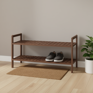 Étagère à chaussures compacte en bois de noyer massif, design en bois naturel pour un rangement compact - Product Image 2