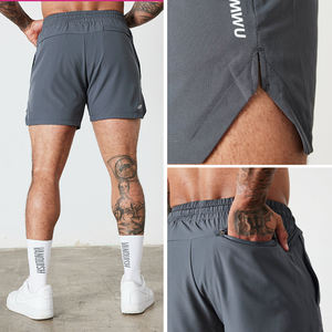 Shorts Deportivos HUCAI para Hombre de Correr y Gimnasio con Logo Personalizado, Dobladillo Dividido, de Poliéster y Spandex Elástico y Transpirable para Entrenamiento Atlético Activo - Product Image 2
