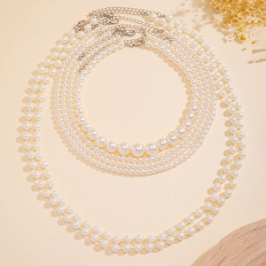 Collar de cadenas de perlas de imitación en capas separables de <span class=keywords><strong>6</strong></span> piezas para mujer, accesorios elegantes de moda en el cuello, joyería de moda - Product Image 3