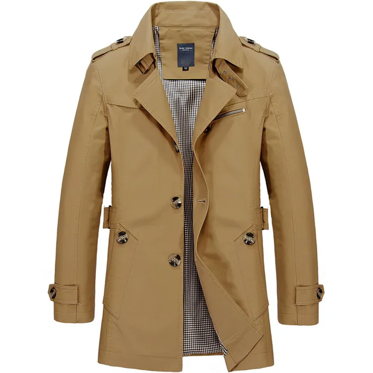 Men Jacket Coat Long Section Fashion Trench Coat Men windbreaker Washed Casual Fit Overcoat Jacket Outerwear Large size