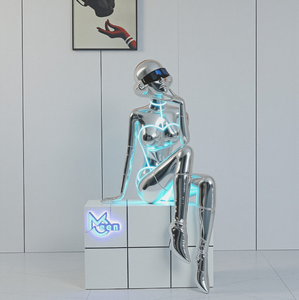 Statua di Angelo a Grandezza Naturale in Cromo Argento <span class=keywords><strong>con</strong></span> Ali LED, Grande Scultura d'Arte Moderna per Decorazione di Hotel, Hall e Centri Commerciali - Product Image 4