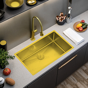 304 thép không gỉ <span class=keywords><strong>10</strong></span> inch sâu duy nhất Bát Bồn Rửa Nhà Bếp 16/18 Đo 32*19 inch Kích thước Vàng kết thúc - Product Image 2